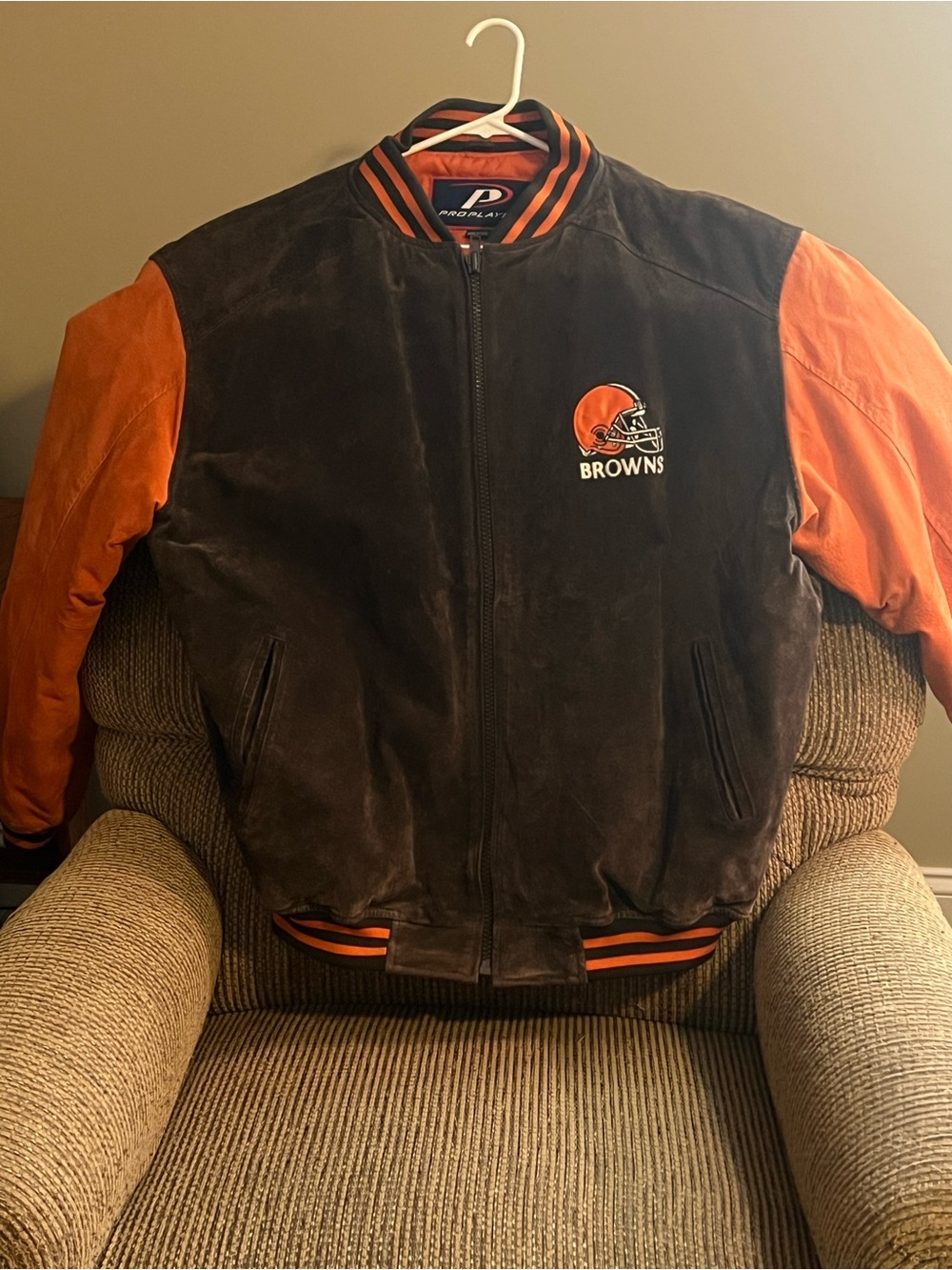 Pro Player Browns Brown and Orange Varsity Bomber Jacket
